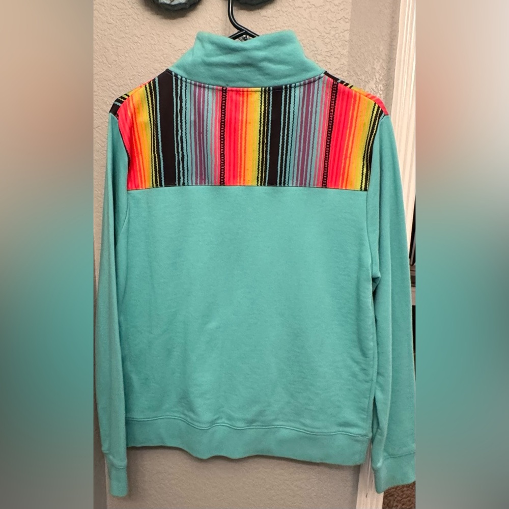 Crazy Train Serape Quarter Zip Pullover Teal Size… - image 4